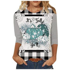 Autumn Women's T Shirts Halloween Graphic Print Top Round Neck Clothes Pullover